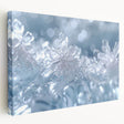 Close-up image of frost patterns in icy tones on a stretched canvas, suited for kitchen wall art.
