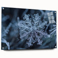 Close-up of frost patterns in blue and white on acrylic glass, suitable for bedroom or dining room decor.