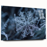 Acrylic print of a large abstract frost design in cool blue and white tones, suitable for bedroom or dining room decor.