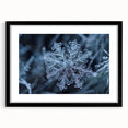 Abstract art print featuring textured, colorful frost patterns, in a black frame with mat, ideal for living room decor.