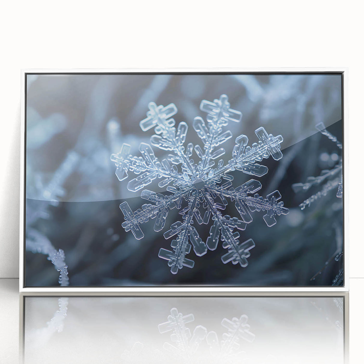 Framed acrylic print of a frost design on a white background, in mid-century modernist style.