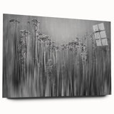 Close-up acrylic print of frost patterns in muted blue and white, suited for bedroom or dining room decor.