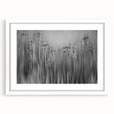 Extra large abstract art print featuring a textured frost design in muted white and gray tones, framed with a white mat.