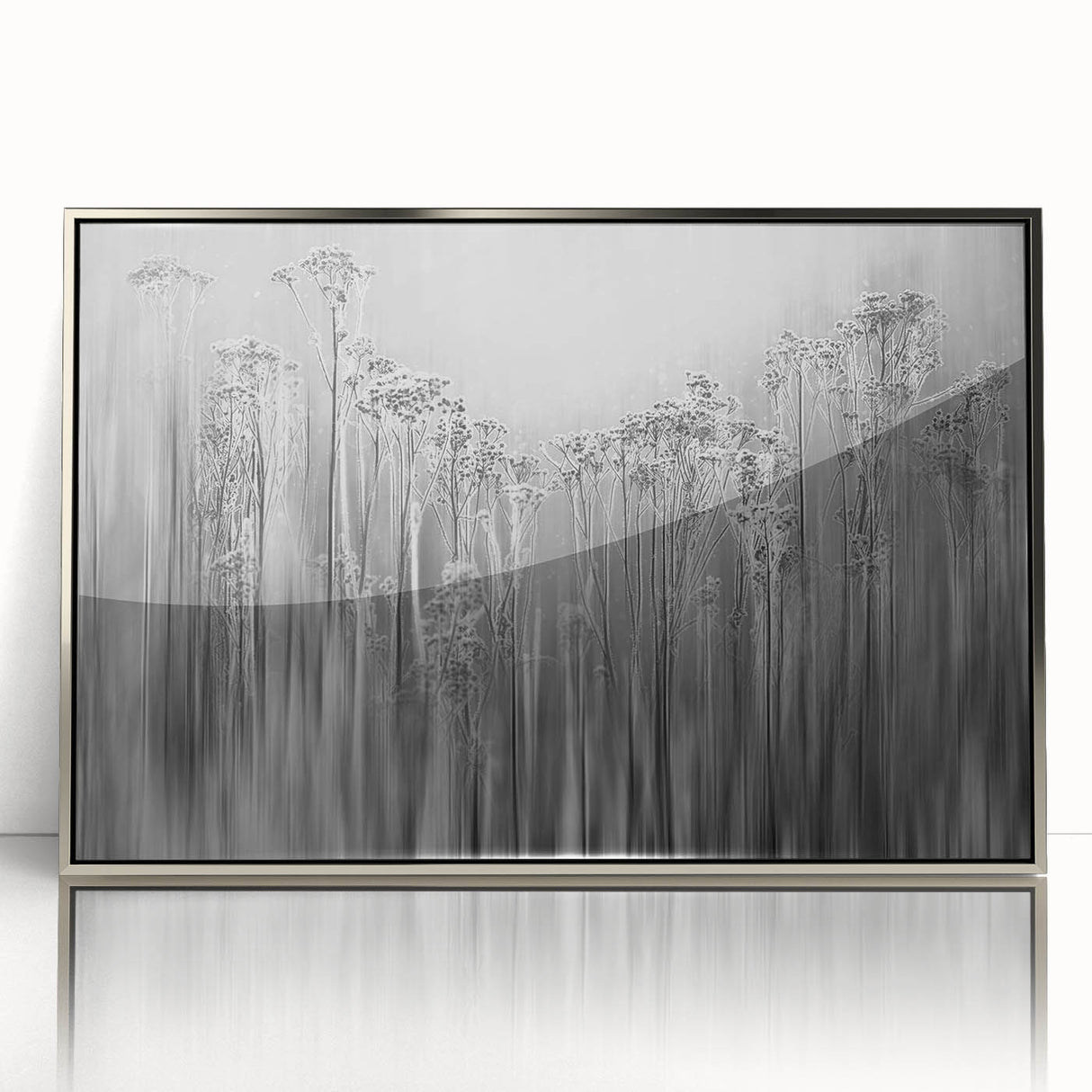 Frosted ice pattern in muted gray tones on a framed acrylic, suitable for modern art wall decor in a nursery.