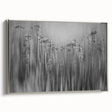 Vintage poster art of frost patterns in muted gray and silver on a framed canvas, suitable for living room decor.