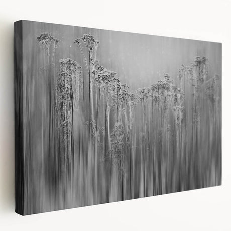 Close-up image of frost patterns on an ice surface, displayed on a stretched canvas, suitable for kitchen wall art.