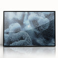 Large abstract wall art featuring a frost design in muted gray tones, framed in black acrylic.