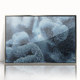Framed acrylic print of a close-up frost design in muted silver tones, suitable as modern art wall decor or in a nursery.