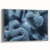 Framed canvas of vintage poster art featuring a close-up of frost patterns in black and colorful tones.