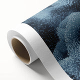 Art deco poster of a frost design on rolled canvas, featuring intricate ice patterns in cool blue tones.