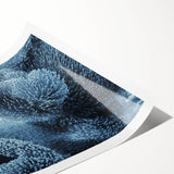 Extra large wall art featuring close-up of frost patterns on flowers, rendered in line art style on rolled print.