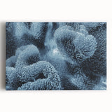 Close-up image of frost patterns in black and white on stretched canvas, suitable for kitchen wall art.