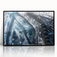 Framed acrylic print of large abstract wall art featuring frost-like patterns in muted gray, ideal for modern art wall decor.