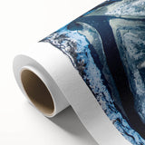 Art deco poster of a frost pattern on ice in muted blue tones, ideal for nursery wall art, rolled canvas format.