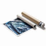 Close-up of frost patterns in gray and white, extra large rolled print, suitable as classy bathroom wall art.