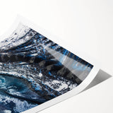 Extra large wall art featuring a close-up of frost patterns on ice, in muted blue and white tones.