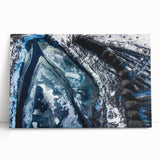 Black and white close-up photo of frost patterns on ice, printed on large stretched canvas, ideal for kitchen wall art.