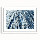 Extra large abstract art print featuring a close-up frost design in gray and white tones, framed with a white mat.