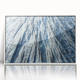 Framed acrylic print of a close-up ice frost design in muted white tones, ideal for modern art wall decor.