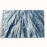 Black and white close-up of frost patterns on ice on a stretched canvas, ideal for kitchen wall art or bedroom decor.