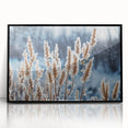Large abstract wall art featuring a frost pattern in monochrome, framed in black acrylic, suitable for modern decor.