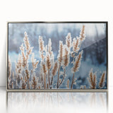 Framed acrylic print of a close-up frost design in silver and white, suitable for modern nursery decor.