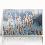 Large art print of a frost design on acrylic, framed in white, ideal for modern nursery wall decor.