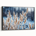Black and white framed canvas featuring a close-up of frost patterns, ideal for bedroom wall art in a vintage style.