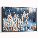 Black and white framed canvas featuring a close-up of frost patterns, ideal for bedroom wall art in a vintage style.