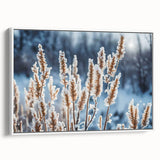 Framed canvas featuring a close-up of frost patterns in grayscale, ideal for bedroom wall art.