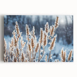 Close-up of frost patterns in black and white on a stretched canvas, suitable for kitchen wall art.