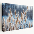 Frost pattern on a stretched canvas, featuring cool tones, ideal for kitchen wall art.