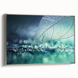 Framed canvas featuring a close-up of leaves in muted green and silver, ideal for adding a vintage feel to a study room.