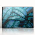 Framed acrylic print featuring a close-up of leaves in muted green tones, ideal for modern art wall decor.