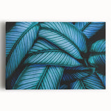 Black and white close-up photograph of leaves on stretched canvas, suitable for kitchen wall art.