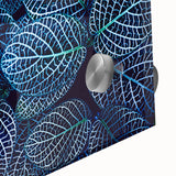 Large abstract wall art featuring close-up leaves in green and yellow hues on acrylic glass, ideal for dining room ambiance.