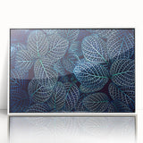 Art deco poster featuring close-up leaves design in muted green and white hues, framed acrylic, ideal for nursery wall art.