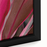Close-up of textured leaves in black, with vibrant green accents on a framed canvas, suitable for living room decor.