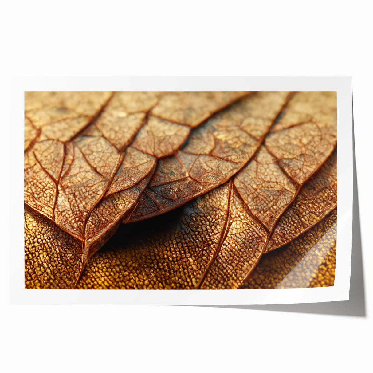 Close-up of green leaves on a rolled canvas print, suited for art wall dining room or bathroom.