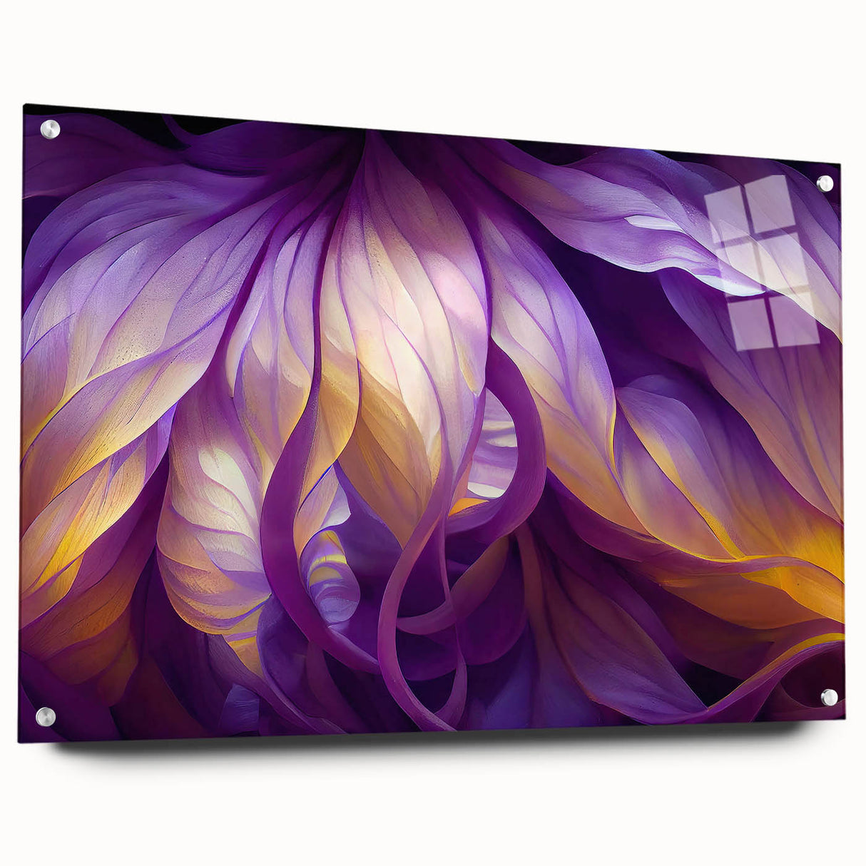 Close-up of green leaves depicted in large abstract acrylic glass, suitable for bedroom or dining room decor.