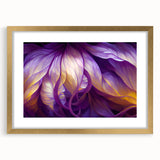 Extra large abstract art print featuring close-up leaves in textured green and gold tones, framed with a gold mat.