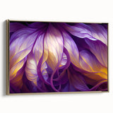 Framed canvas featuring close-up of leaves in black and gold tones, suitable as wall art for bedroom.