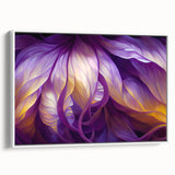 Framed canvas depicting a close-up of colorful leaves, in a vintage poster art style, ideal for living room decor.