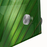Large abstract wall art featuring close-up leaves design in green and yellow, acrylic glass print.