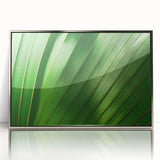 Mid-century modernist art featuring close-up leaves design in silver acrylic frame, ideal for nursery wall decor.