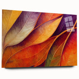 Large abstract wall art featuring a close-up of green leaves, printed on acrylic glass.