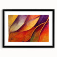 Extra large abstract art print featuring colorful, textured leaves design on a black framed canvas.
