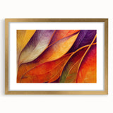 Extra large abstract art print of textured leaves in muted greens, framed in gold, ideal for living room decor.
