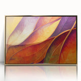 Close-up of leaves in gold frame, mid-century modern style on acrylic, suitable for modern art wall decor.