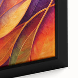 Textured black wall art featuring a close-up of colorful leaves on a large framed canvas, ideal for living room decor.
